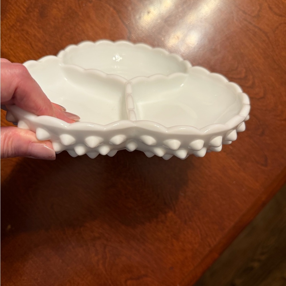 Vintage Fenton White Hobnail Divided Serving Dish